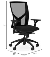 High-Back Mesh Chairs with Fabric Seat, Black